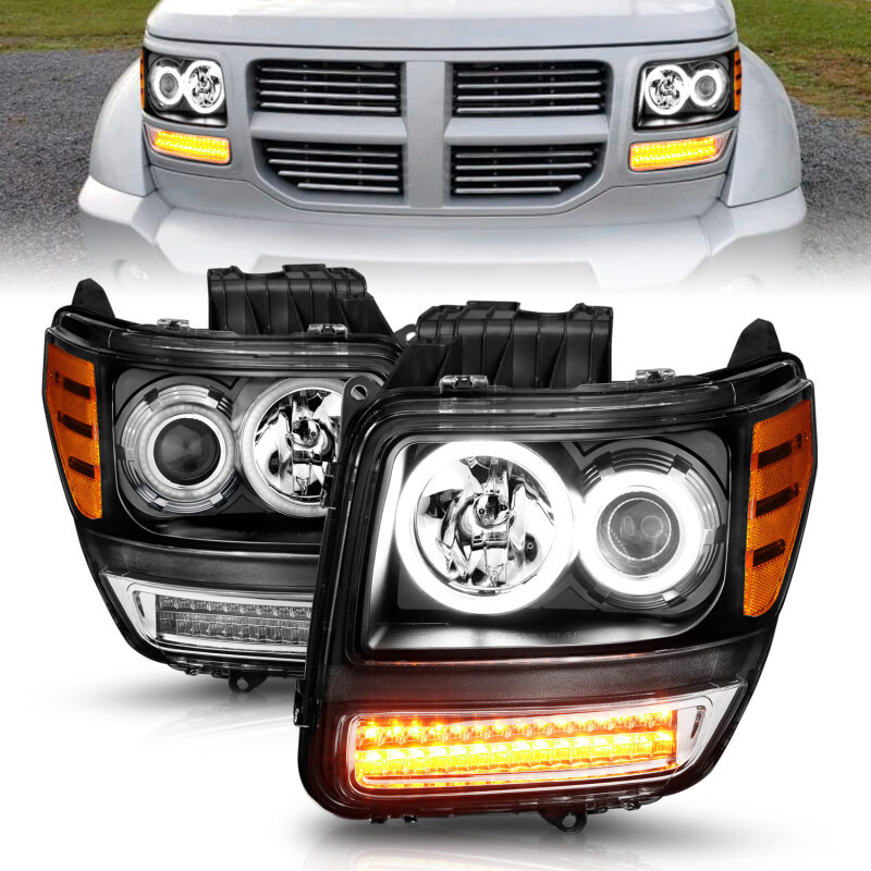 ANZO PROJECTOR HEADLIGHTS HALO BLACK G2 CLEAR w/ LED for 07-12 Dodge Nitro
