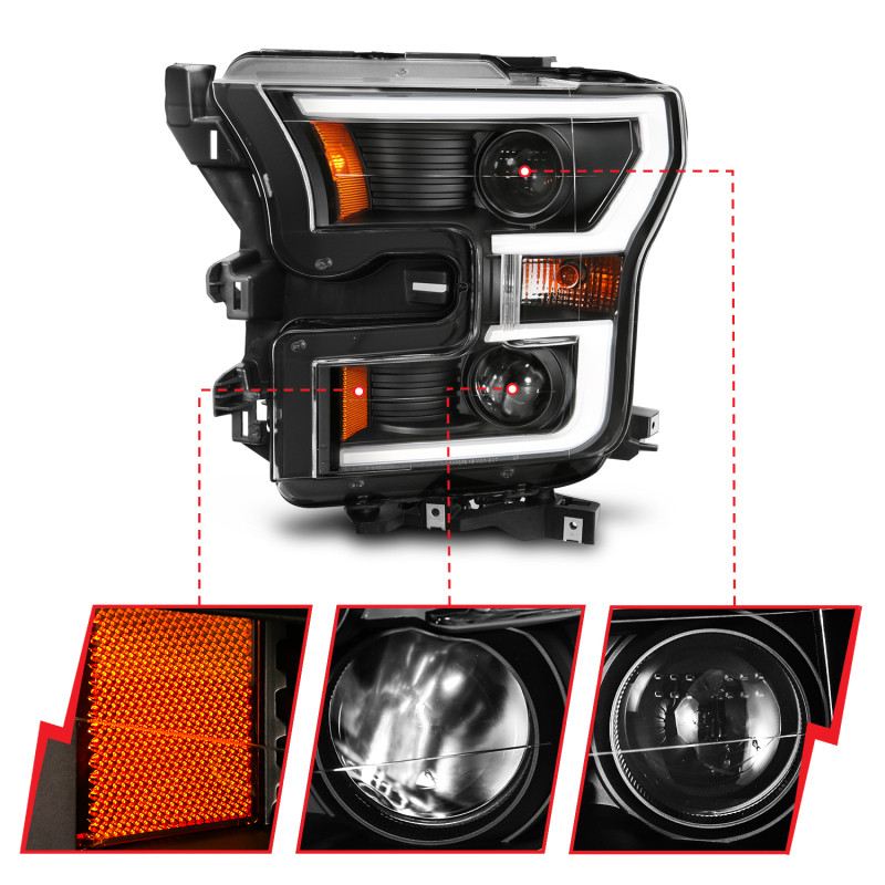 ANZO PROJECTOR SWITCHBACK Headlight BLACK / AMBER for 15-17 Ford F150
