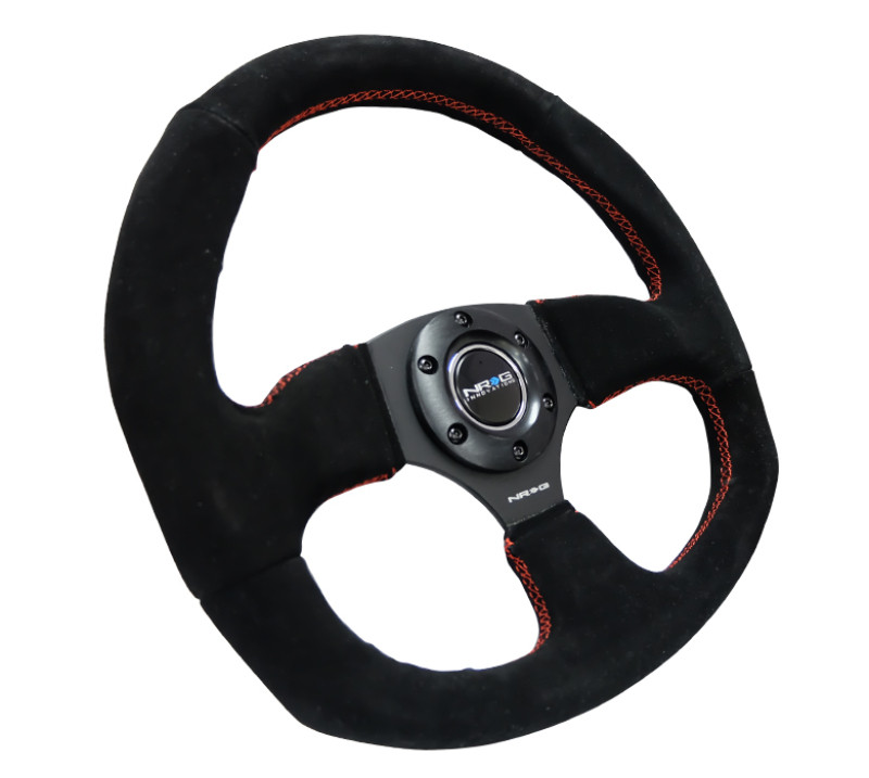 NRG 320mm Horizontal Suede w/ Red Sitching Reinforced Steering Wheel