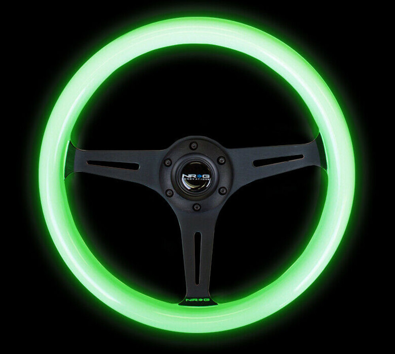 NRG  350mm 3 Black Spoke White Wood Grain w/ Glow in the dark grip - ST-015BK-GL