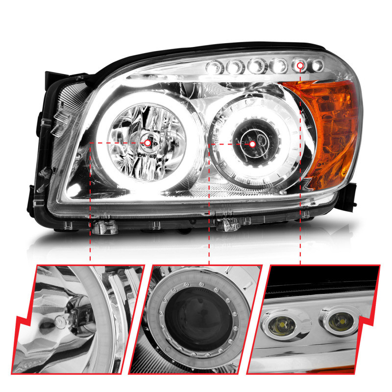 ANZO PROJECTOR HEADLIGHTS CHROME CLEAR for 06-08 Toyota Rav4