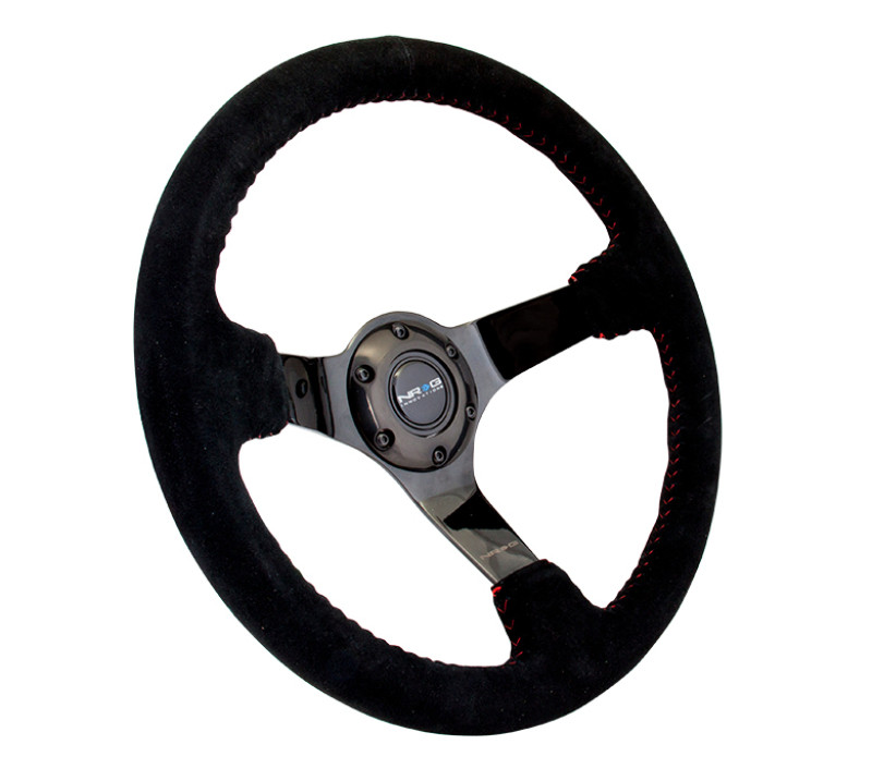 NRG Reinforced Steering Wheel 350mm Blk Suede w/Red Stitch & Black 3-Spoke