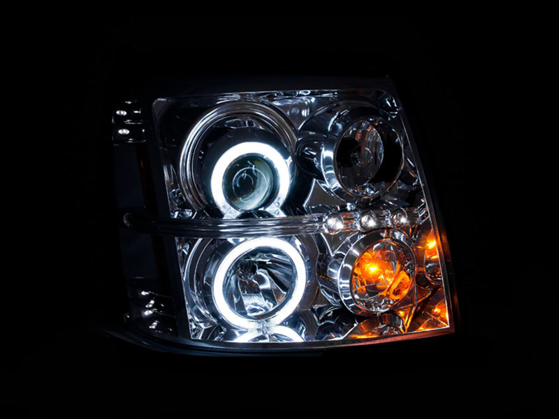 ANZO PROJECTOR HEADLIGHTS CHROME w/ HALO SMD LED HID for 02-06 Escalade
