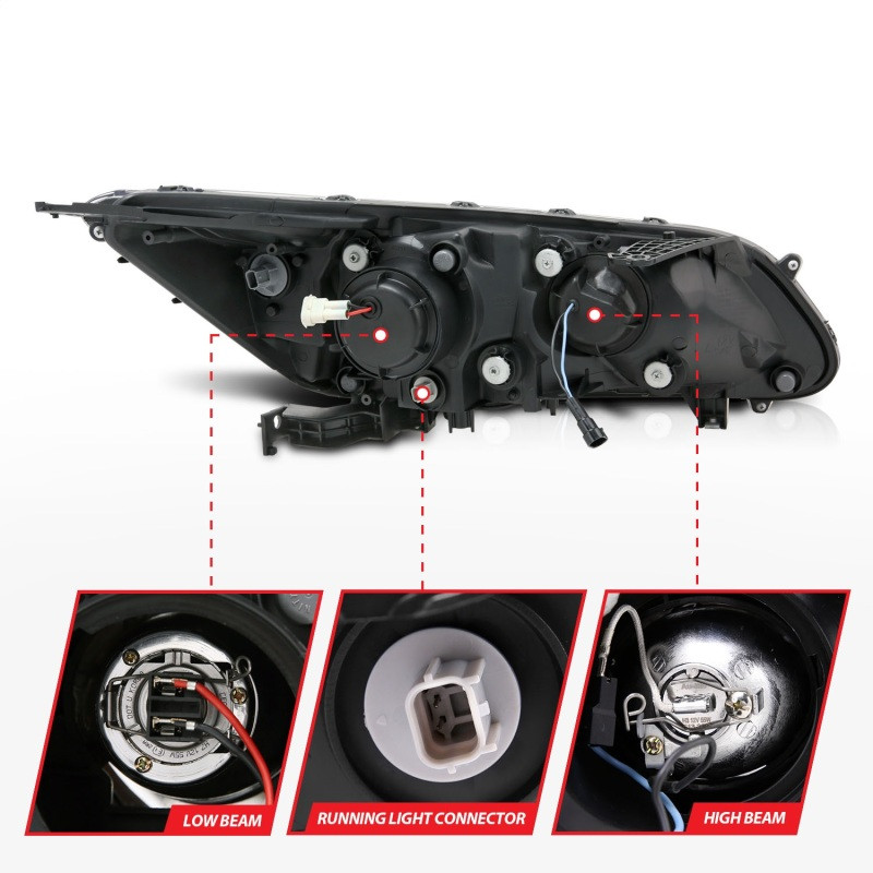 ANZO PROJECTOR HEADLIGHTS U-BAR BLACK CLEAR for 13-15 Accord Sedan