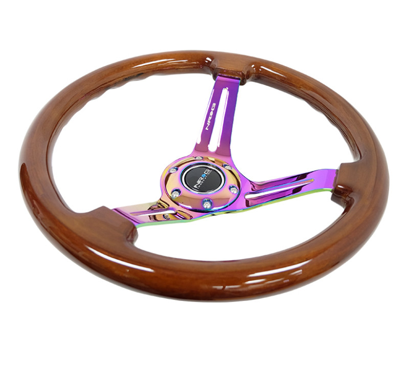 NRG 350mm Brown Wood w/ Matte Black Spoke / Neochrome Center Steering Wheel