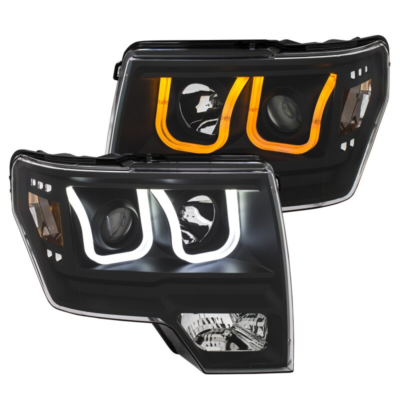 ANZO PROJECTOR SWITCHBACK HEADLIGHTS U-BAR BLACK W/ AMBER for 09-14 F150