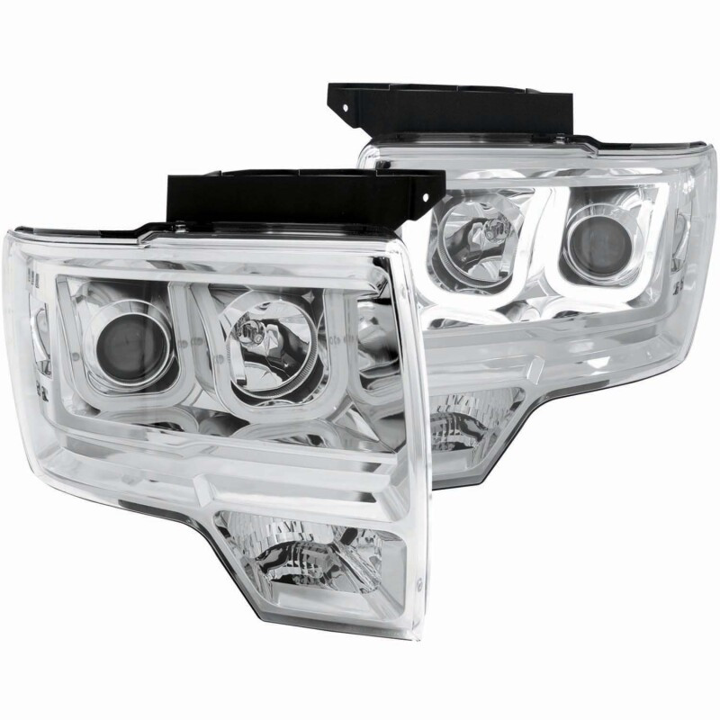 ANZO PROJECTOR HEADLIGHTS U-BAR CHROME CLEAR w/ HALOGEN for 09-14 Ford F150