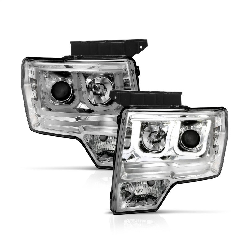 ANZO PROJECTOR HEADLIGHTS U-BAR CHROME CLEAR w/ HALOGEN for 09-14 Ford F150