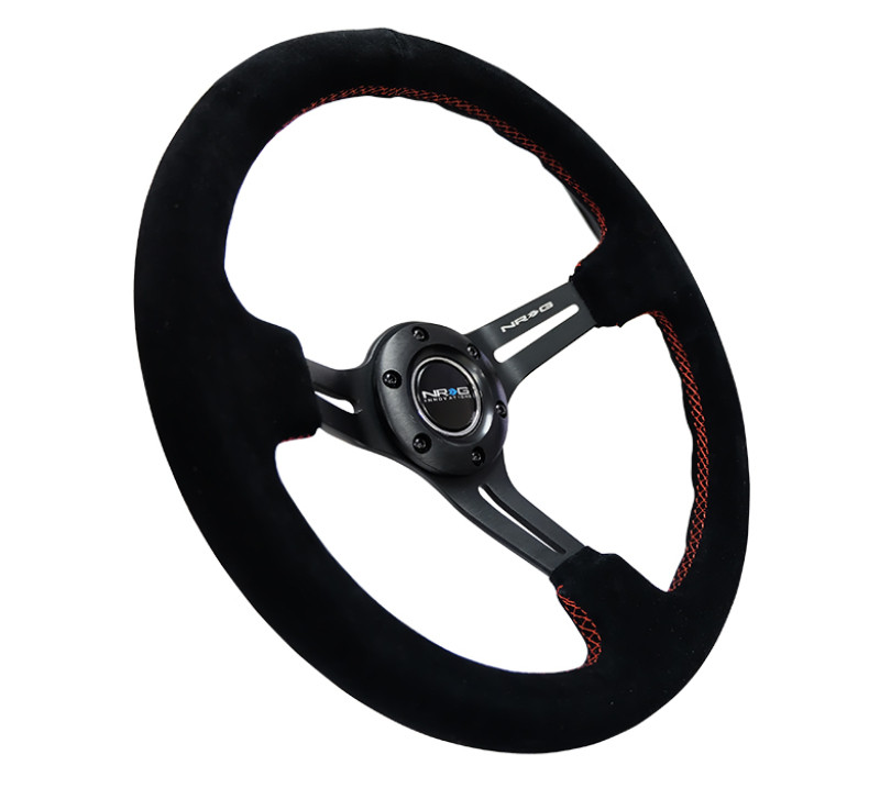 NRG 35mm Black Suede w/ Red Stitching Reinforced Steering Wheel - RST-018S-RS