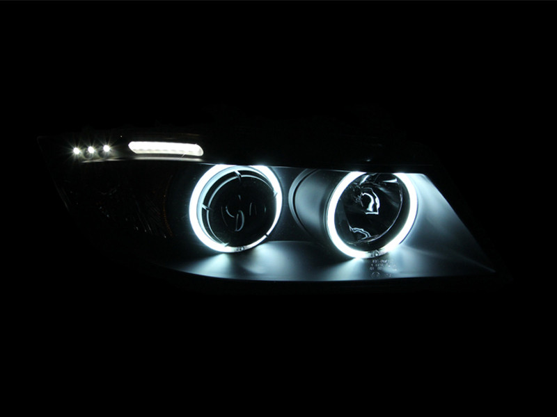 ANZO PROJECTOR HEADLIGHTS HALO w/ LED BAR BLACK for 06-08 BMW E90 / E91