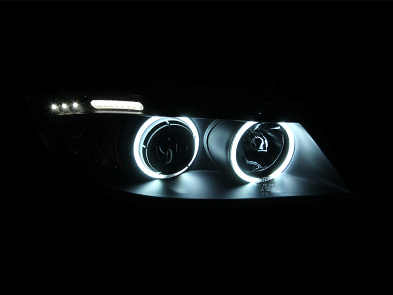 ANZO PROJECTOR HEADLIGHTS HALO w/ LED BAR BLACK for 06-08 BMW E90 / E91