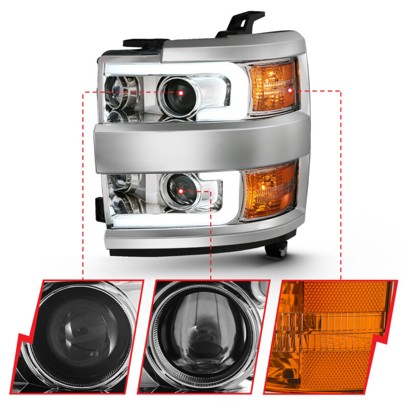 ANZO PROJECTOR STYLE Headlight CHROME CLEAR AMBER for 15-19 Siverado 2500HD