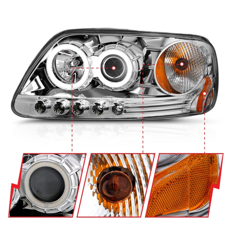 ANZO PROJECTOR HEADLIGHTS CHROME w/ HALO & LED (CCFL) for 97-03 F150