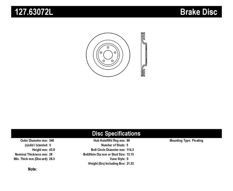 StopTech Slotted & Drilled Sport Front Brake Rotors for 13-14 Chrysler 200