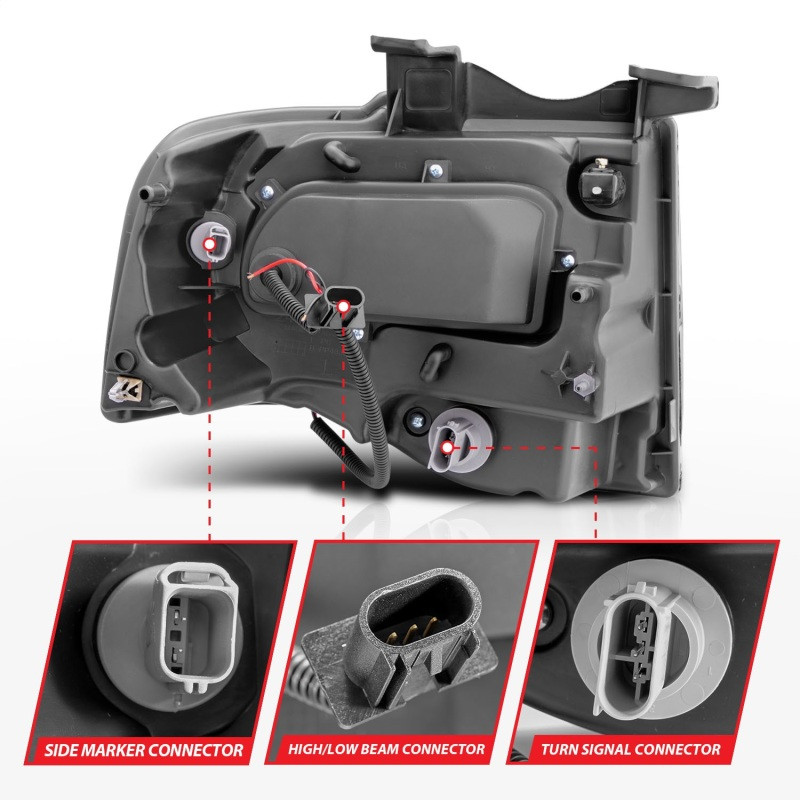 ANZO PROJECTOR HEADLIGHTS BLACK CLEAR for 07-13 Ford Expedition