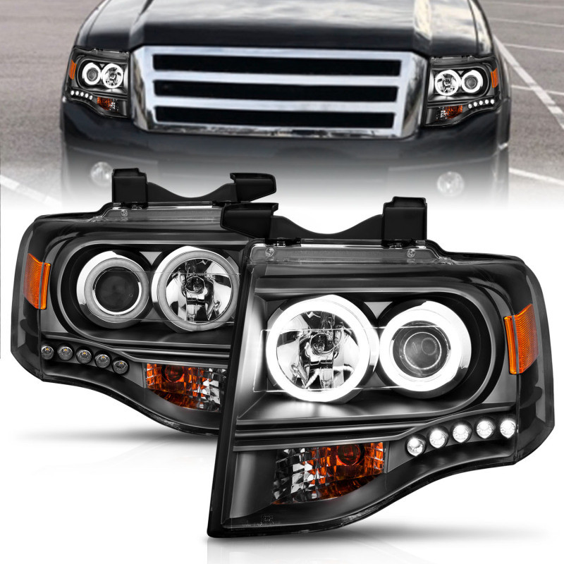 ANZO PROJECTOR HEADLIGHTS BLACK CLEAR for 07-13 Ford Expedition