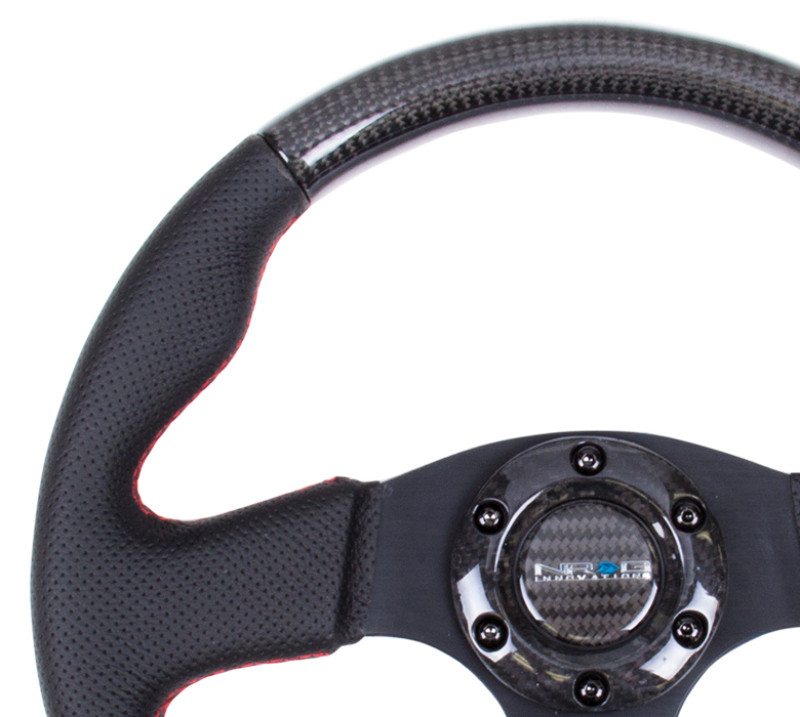 NRG 315mm Leather Trim w/ Red Stitching Carbon Fiber Steering Wheel