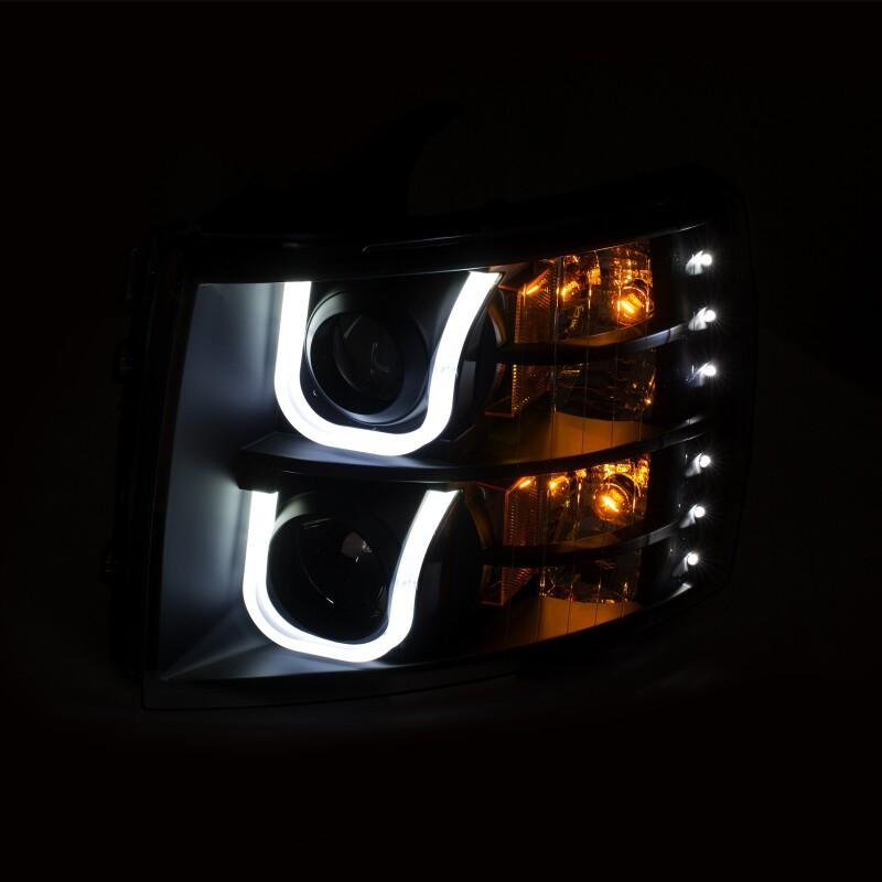 ANZO PROJECTOR HEADLIGHTS W/ U-BAR SWITCHBACK BLACK for 07-13 Silverado 1500