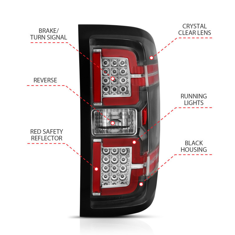 ANZO  L.E.D TAIL LIGHTS BLACK HOUSING CLEAR LENS for 14-18 Silverado