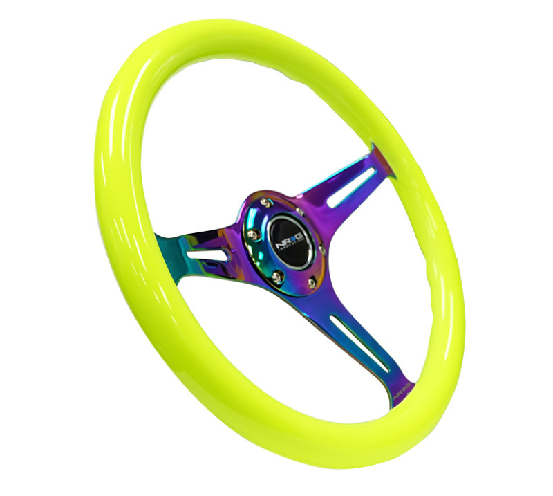 NRG Classic Wood Grain Wheel - 350mm 3 Neochrome spokes - Neon Yellow Paint