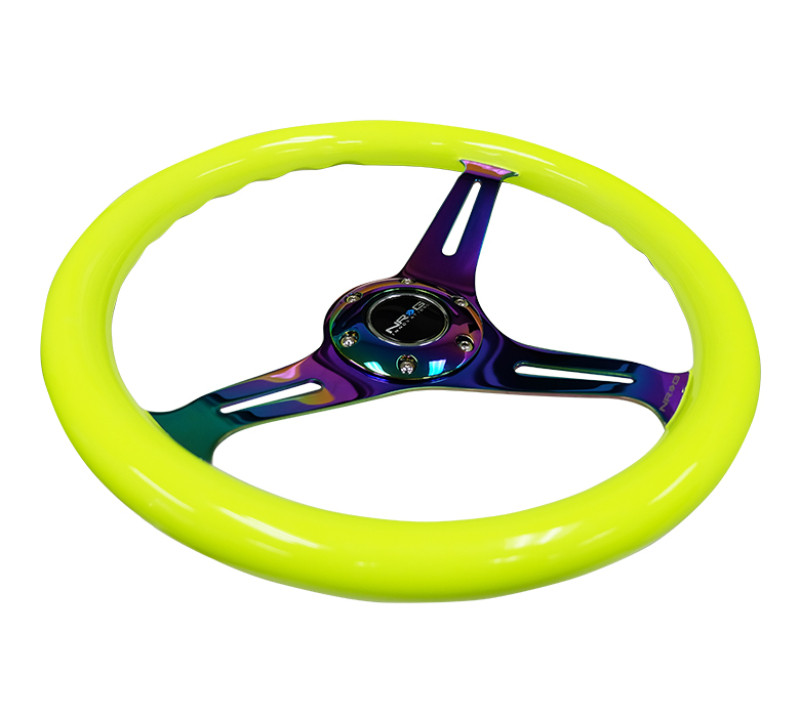 NRG Classic Wood Grain Wheel - 350mm 3 Neochrome spokes - Neon Yellow Paint