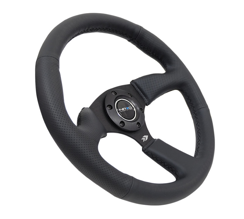 NRG Reinforced Steering Wheel 350mm Blk Leather Grip w/5mm Matte Blk Spokes