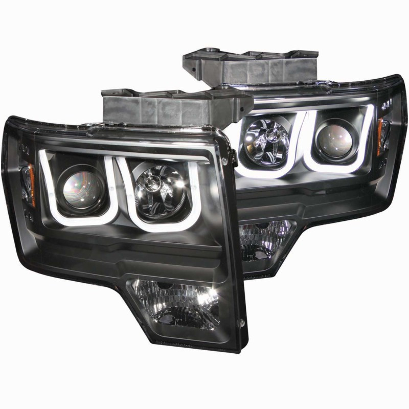 ANZO PROJECTOR HEADLIGHTS U-BAR BLACK CLEAR W/ HALOGEN for 09-14 Ford F150
