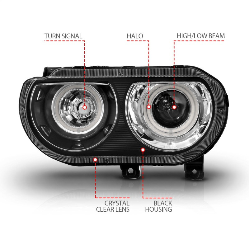 ANZO PROJECTOR HEADLIGHTS DUAL HALO BLACK for 08-14 Challenger