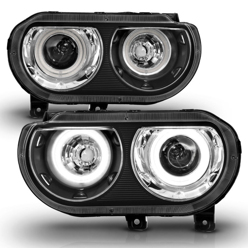 ANZO PROJECTOR HEADLIGHTS DUAL HALO BLACK for 08-14 Challenger