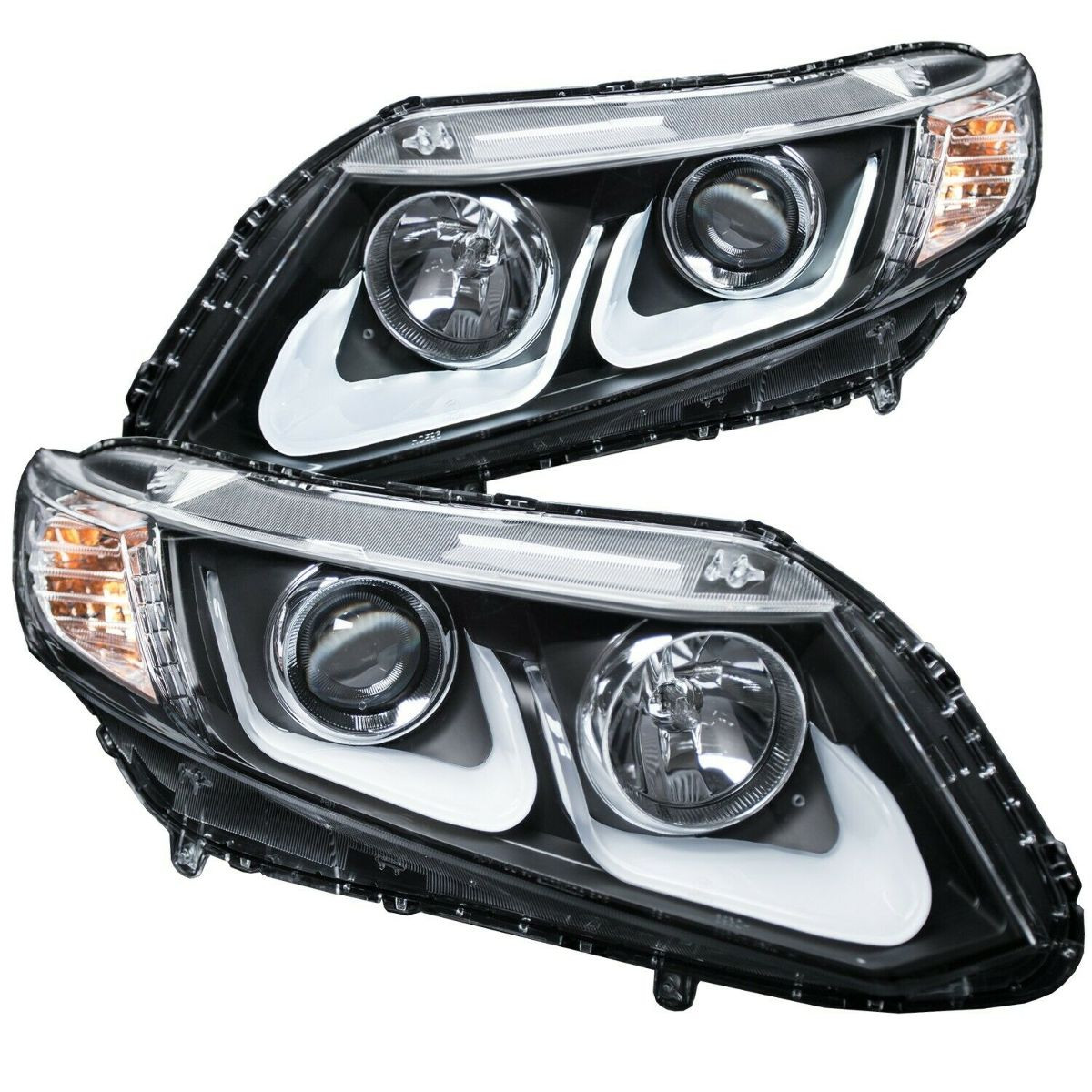 ANZO PROJECTOR HEADLIGHTS U-BAR BLACK CLEAR for CIVIC 2 DR 12-13 / 4 DR 12-15