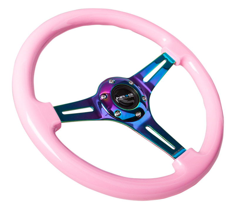 NRG 350mm 3 Neochrome Spoke Pink Wood Steering Wheel - ST-015MC-PK