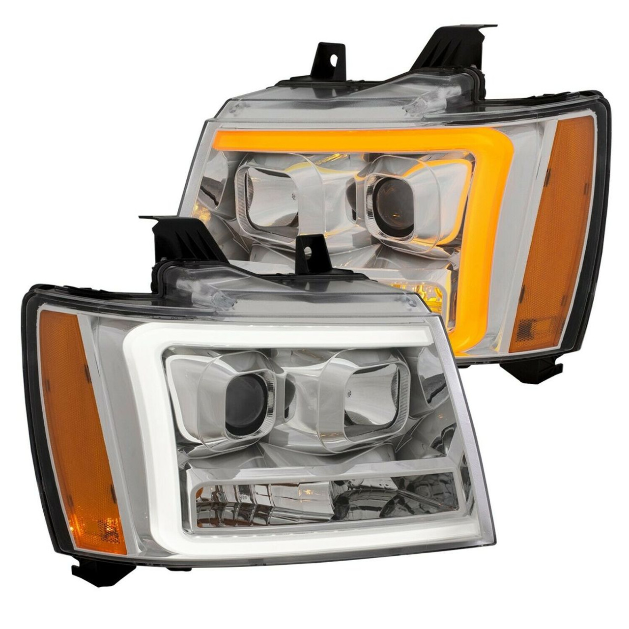 ANZO PROJECTOR PLANK STYLE SWITCHBACK HEADLIGHT CHROME AMBER for 07-14 Tahoe