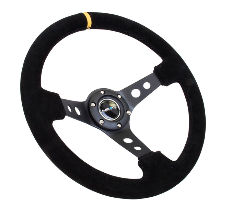 NRG 350mm Black Suede w/ Single Yellow Center Mark Reinforced Steering Wheel