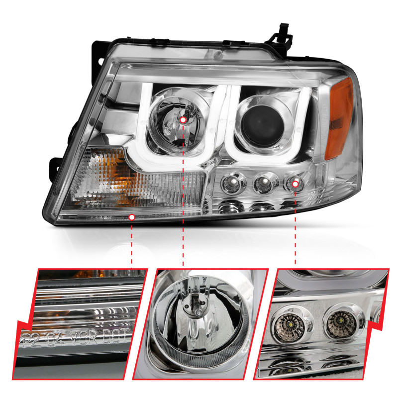 ANZO PROJECTOR HEADLIGHTS U-BAR CHROME CLEAR for 04-08 Ford F150 - 111287