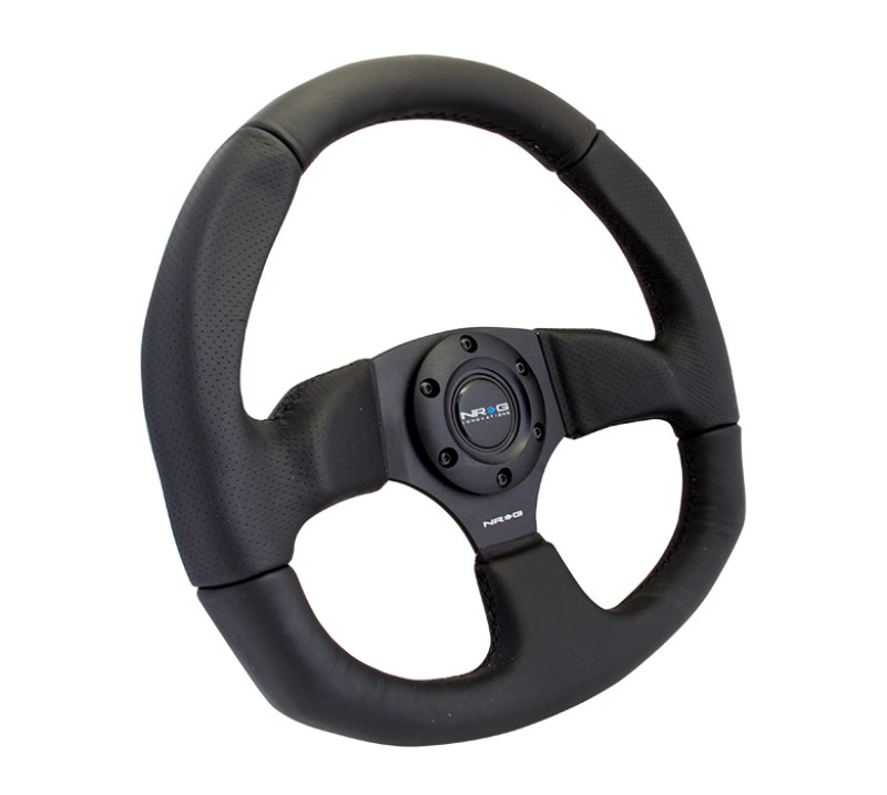 NRG New Age Sport Steering Wheel 320mmx330mm Black Leather w/ Black Stitch