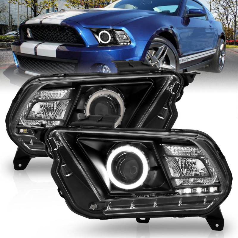 ANZO PROJECTOR HEADLIGHTS BLACK w/ HALO (SMD LED) for 10-13 Mustang