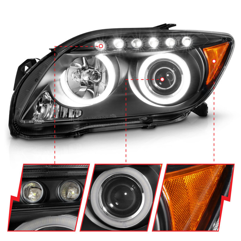 ANZO PROJECTOR HEADLIGHTS BLACK w/ HALO (SMD LED) for 05-10 Scion tC