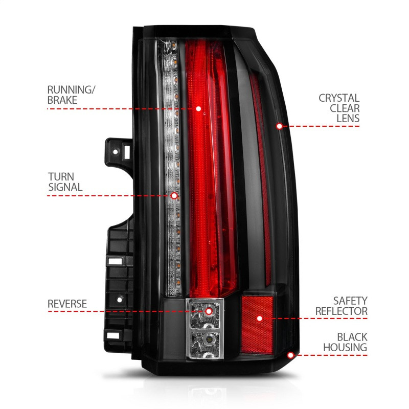 ANZO L.E.D TAIL LIGHTS BLACK for 15-19 GMC YUKON / XL / DENALI