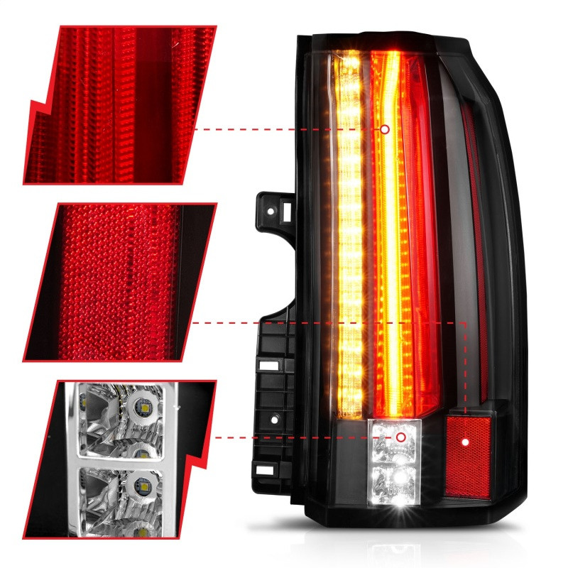 ANZO L.E.D TAIL LIGHTS BLACK for 15-19 GMC YUKON / XL / DENALI