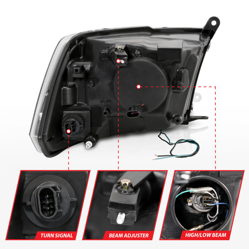 ANZO PROJECTOR HEADLIGHT w/ HALO CHROME CLEAR AMBER  for 09-18 Dodge Ram