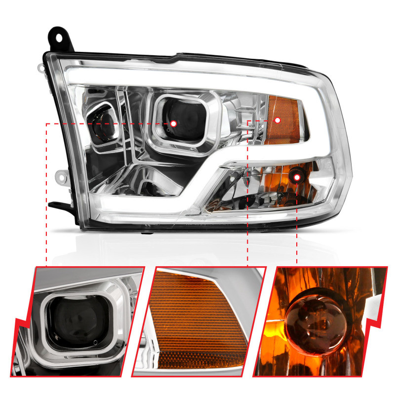 ANZO PROJECTOR HEADLIGHT w/ HALO CHROME CLEAR AMBER  for 09-18 Dodge Ram