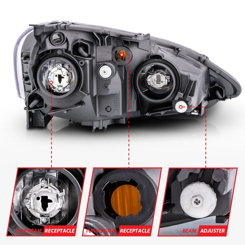 ANZO CRYSTAL HEADLIGHTS BLACK for 02-04 Acura RSX - 121209