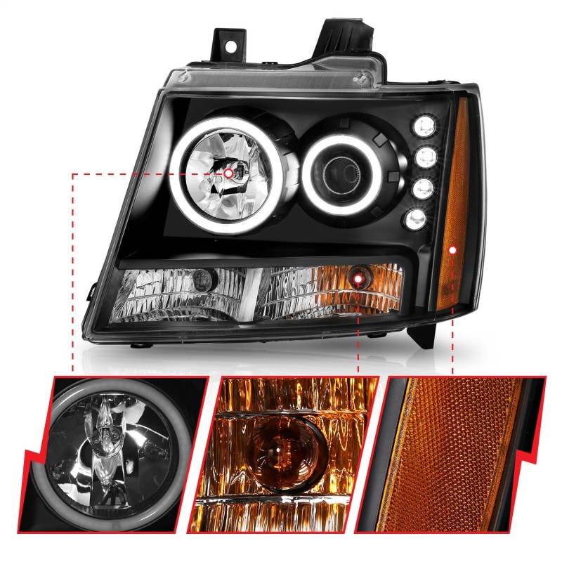 ANZO PROJECTOR HEADLIGHTS BLACK w/ HALO (SMD LED) for 07-13 Tahoe / Suburban