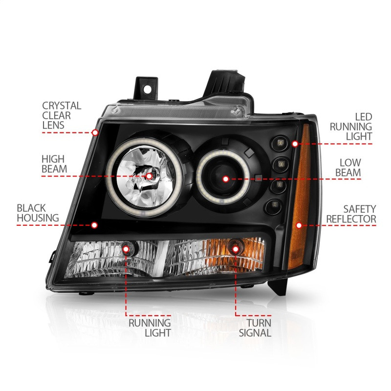 ANZO PROJECTOR HEADLIGHTS BLACK w/ HALO (SMD LED) for 07-13 Tahoe / Suburban