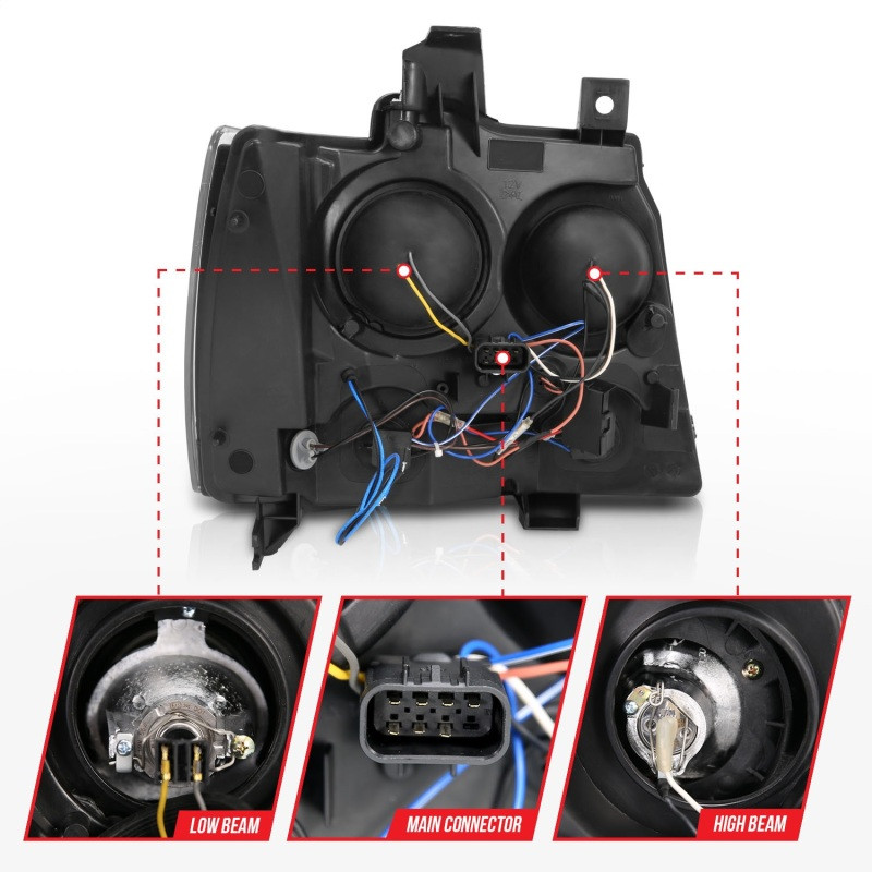 ANZO PROJECTOR HEADLIGHTS BLACK w/ HALO (SMD LED) for 07-13 Tahoe / Suburban