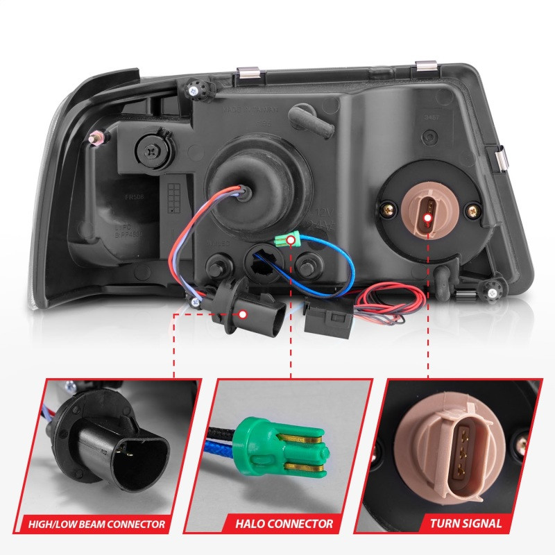 ANZO CRYSTAL HEADLIGHTS BLACK w/ HALO (SMD LED) 1PC for 01-11 Ford Ranger