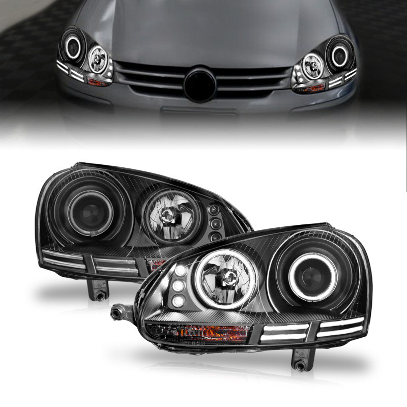 ANZO Projector Headlights w/ Halo Black (CCFL) for 2006-2009 VW Rabbit
