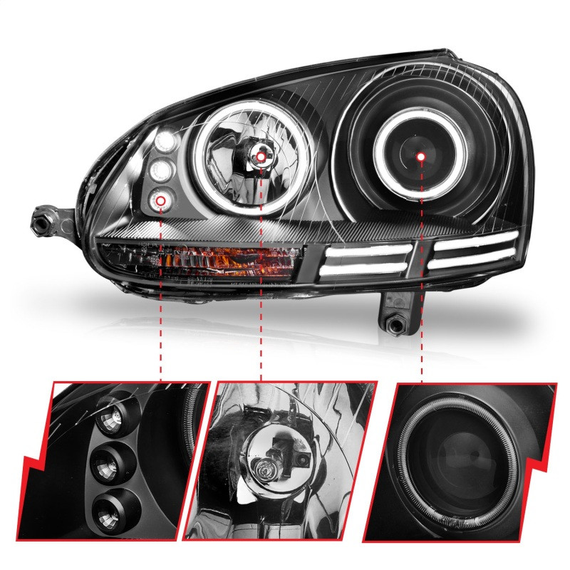 ANZO Projector Headlights w/ Halo Black (CCFL) for 2006-2009 VW Rabbit
