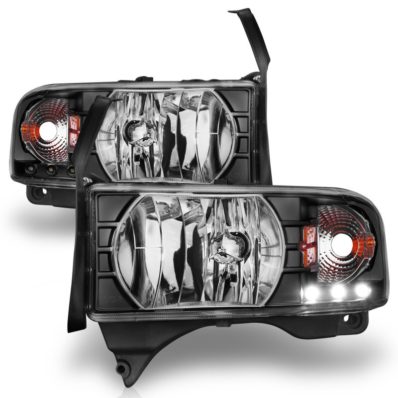 ANZO CRYSTAL HEADLIGHTS BLACK w/ L.E.D 1PC for 94-01 Ram 1500