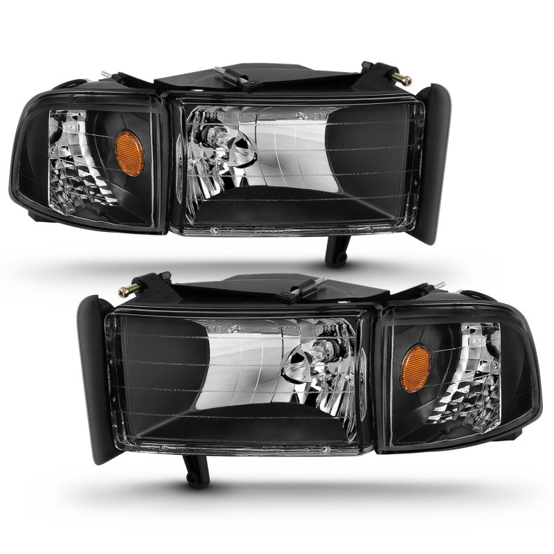 ANZO CRYSTAL HEADLIGHTS BLACK w/ CORNER LIGHT 2PC for 94-01 Ram 1500